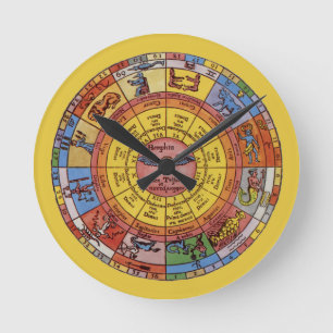 Horloge Ronde Astrologie Vintage, Roue du Zodiaque Céleste Antiq