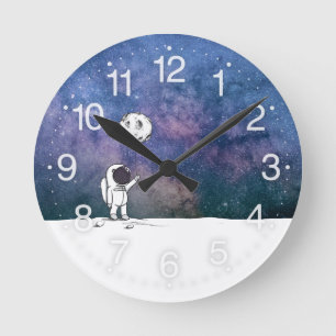 Horloge Ronde Astronaute dans l'espace avec ballon de lune cosmo