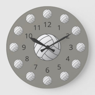 Horloge Ronde Atom de volley-ball blanc avec nombre grande horlo