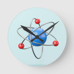 Horloge Ronde atome 3D avec noyau bleu