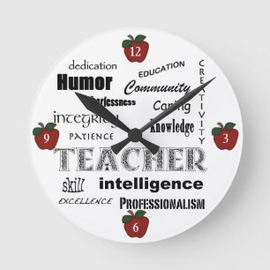 Horloge Ronde Attributs de professeur+Pommes rouges