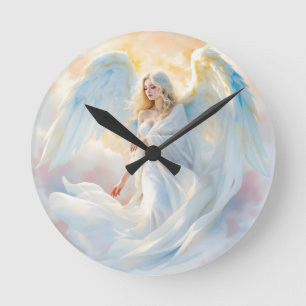 Horloge Ronde Aube céleste - Ange de Paix et de Lumière
