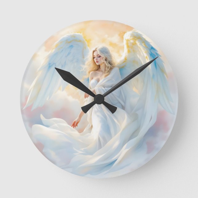 Horloge Ronde Aube céleste - Ange de Paix et de Lumière (Recto)