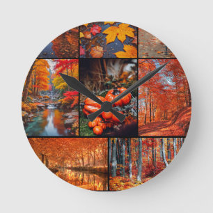 Horloge Ronde Automne Automne Paysage Photo Collage Art