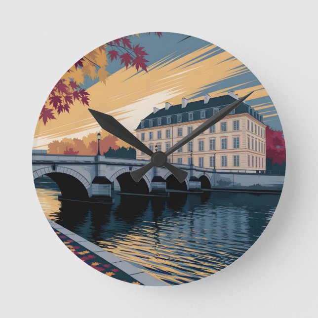 Horloge Ronde Autumn Riverside European City Illustration Art (Recto)
