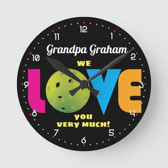 Horloge Ronde Awesome Love pickleball, texte personnalisé, (Recto)