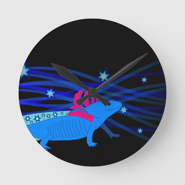 Horloge Ronde Axolotl bleu avec étoiles (Recto)
