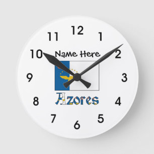 Horloge Ronde Azores and Azorean Flag with Your Name Large Clock