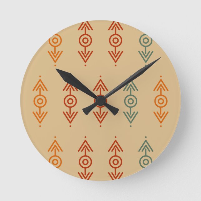 Horloge Ronde Aztec Géométrique Bleu Et Orange Tribal Sud-Ouest (Recto)