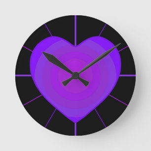 Horloge Ronde B&W Purple Hearts Beating