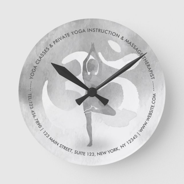 Horloge Ronde B&W Yoga Instructeur Méditation Arbre Pose Om Symb (Recto)