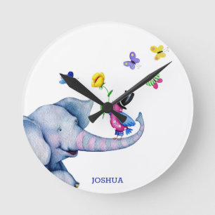 Horloge Ronde Babflies Elephant and Bird