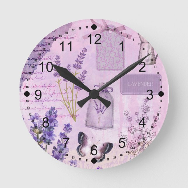 Horloge Ronde Babfly lavender Floral Lilac Ephemera (Recto)
