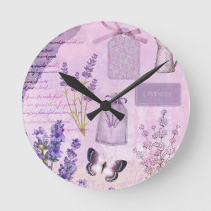 Horloge Ronde Babfly lavender Lilac Floral Ephemera