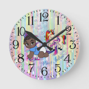 Horloge Ronde Baby Boy Bubbles & licornes
