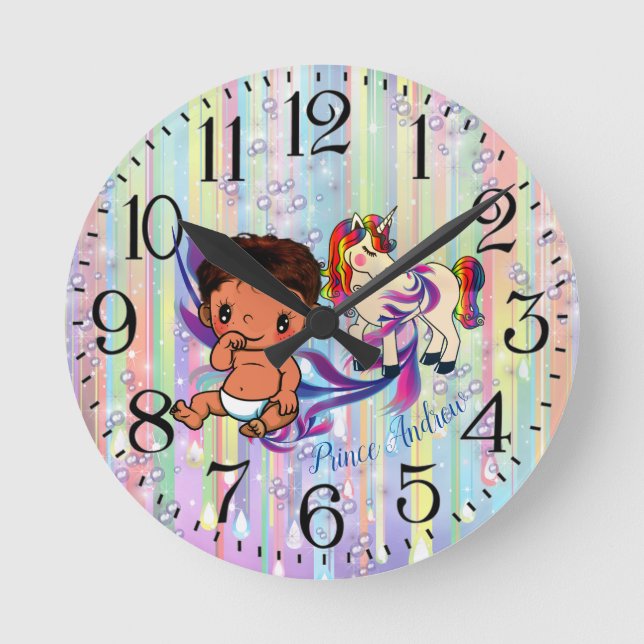 Horloge Ronde Baby Boy Bubbles & licornes (Recto)