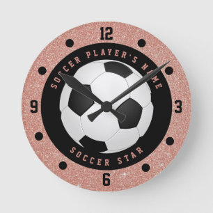 Horloge Ronde Balle de football rose gold personnalisée pour fil