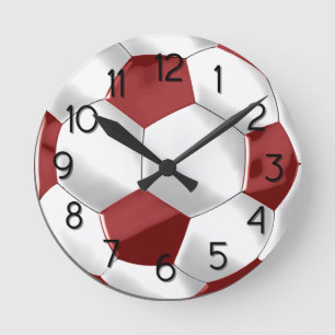 Horloge Ronde Balle de football rouge et blanc