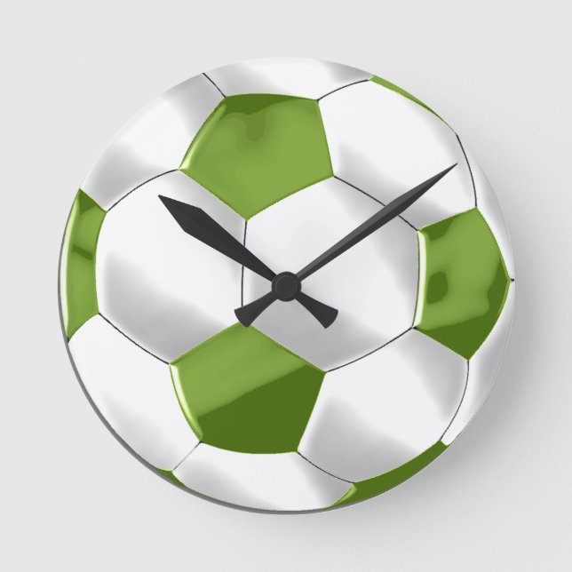 Horloge Ronde Balle de soccer verte et blanche (Recto)