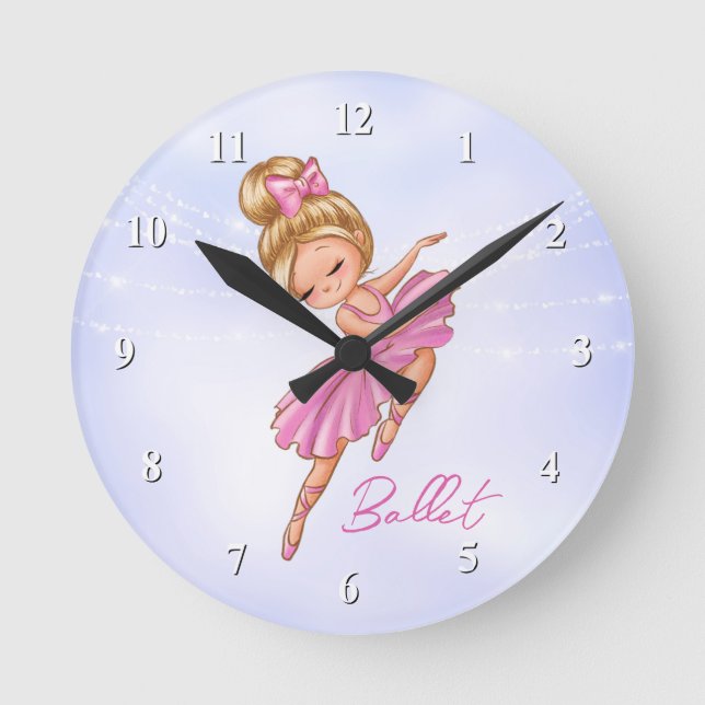 Horloge Ronde Ballerina Girl Pink, Purple Pretty Ballet Dance (Recto)