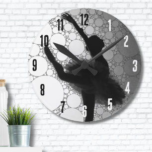 Horloge Ronde Ballet Black Blanc Danse Ballerina