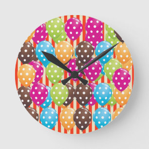 Horloge Ronde Balloirs de fête Stripes cirque pois Amusement