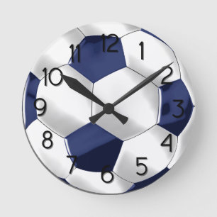 Horloge Ronde Ballon de football bleu et blanc de la Marine
