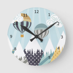 Horloge Ronde Ballons à air chaud bleu