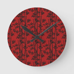 Horloge Ronde Bambou rouge et noir