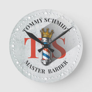 Horloge Ronde Barber Hair Shop King Crown Barber Pole Hair Salon