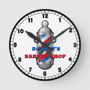 Horloge Ronde Barber Shop Barber Pole Custom Round Clock