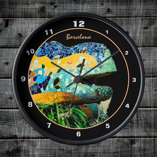 Horloge Ronde Barcelone, Lizard & Parc Guell, Catalogne / Gaudi (Créateur téléchargé)