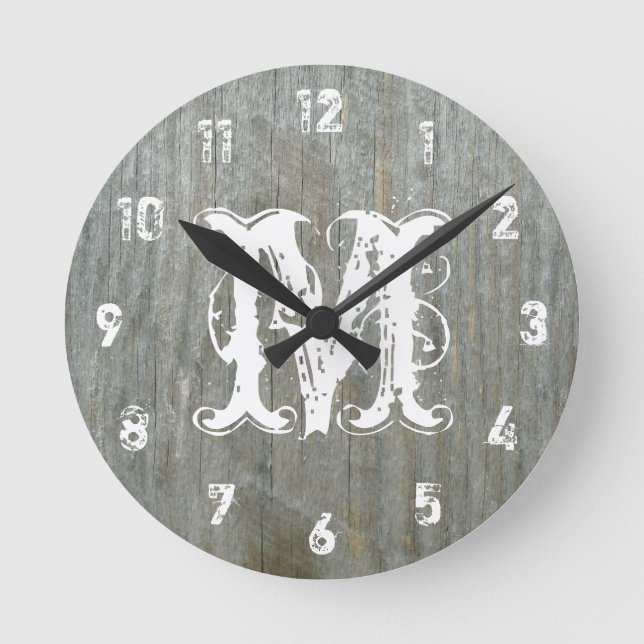 Horloge Ronde Barn Wood Inspecred Monogram Clock (Recto)