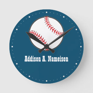 Horloge Ronde Baseball on Red Name Sports Room Boys Round Clock