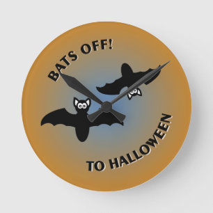 Horloge Ronde Bats d'Halloween bleu orange