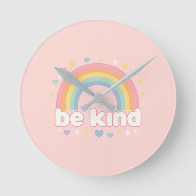 Horloge Ronde Be Kind – Rainbow Pastel Positivity (Recto)