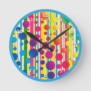Horloge Ronde [Beatnik Bubbles] Retro Polka Dot Striped Blue