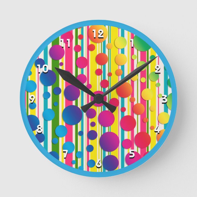 Horloge Ronde [Beatnik Bubbles] Retro Polka Dot Striped Blue (Recto)