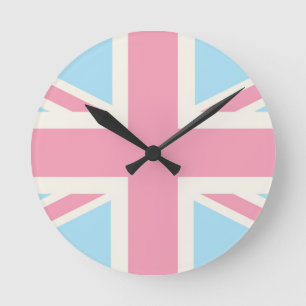 Horloge Ronde Beau drapeau classique rose d'Union Jack les