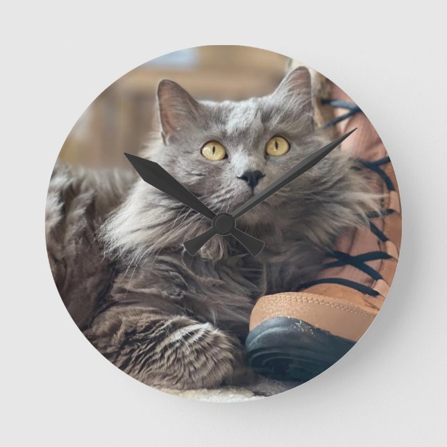 Horloge Ronde Beau gris Nebelung cheveux longs Russe Blue Chat (Recto)