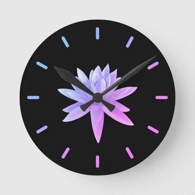Horloge Ronde Beau rose bleu dégradé Lily Lotus Art (Recto)