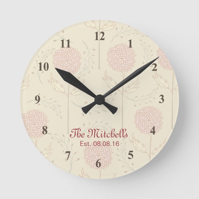 Horloge Ronde Beau rose et Brown floral (Recto)