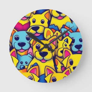 Horloge Ronde Beaucoup de chiens jaunes heureux chiens