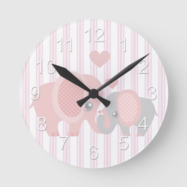 Horloge Ronde Beautiful Baby Girl Pink Elephant (Recto)