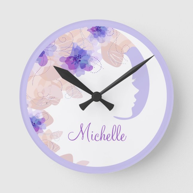 Horloge Ronde Beautiful Lady Monogram Wall Decor Clocks (Recto)