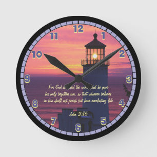 Horloge Ronde Beautiful Scripture John 3:16 Custom Lighthouse La