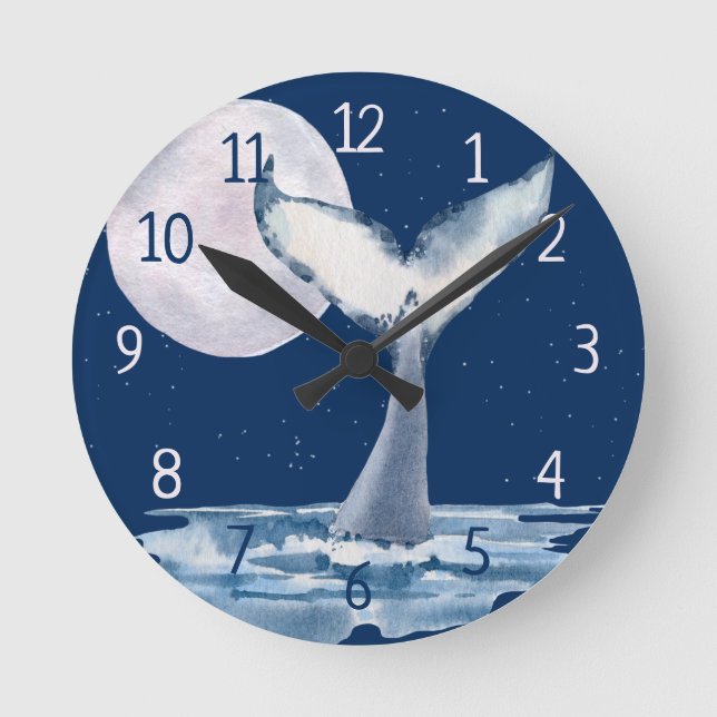 Horloge Ronde Beautiful Whale Tail and Moon (Recto)