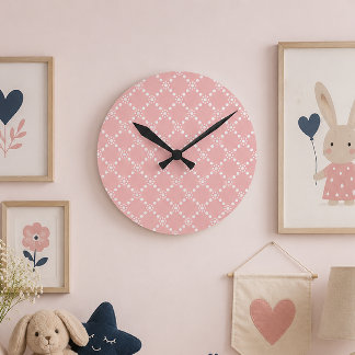Horloge Ronde Bébé Bébé rose avec fleurs blanches