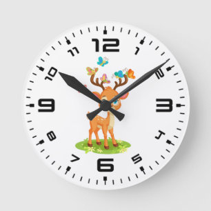 Horloge Ronde Bébé Cerf Mignon avec Papillons-47568