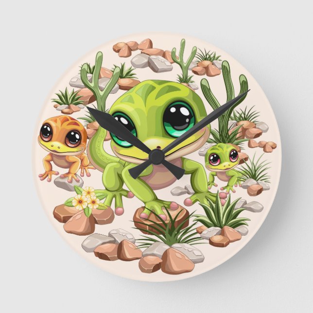 Horloge Ronde Bébé Geckos jote personnages de dessin (Recto)